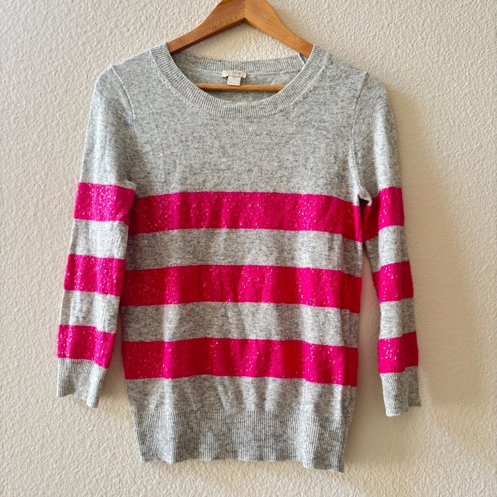 J. Crew Pink Stripe Wool Sweater Sparkle Size Small